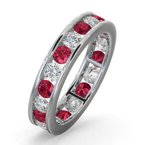 18ct White Gold Channel Set Full Eternity Ring Diamond 1.00ct Ruby 1.50ct H Si