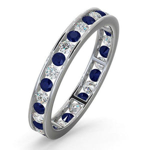 18ct White Gold Channel Set Full Eternity Ring Diamond 0.50ct Sapphire 0.90ct H Si