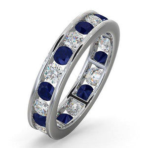 18ct White Gold Channel Set Full Eternity Ring Diamond 1.00ct Sapphire 1.70ct G VS