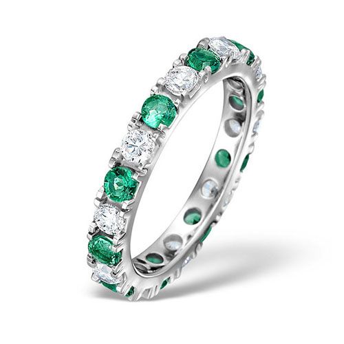 18ct White Gold Claw Set Full Eternity Ring Diamond 1.00ct Emerald 1.10ct G VS