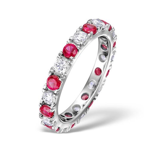 18ct White Gold Claw Set Full Eternity Ring Diamond 1.00ct Ruby 1.50ct H Si