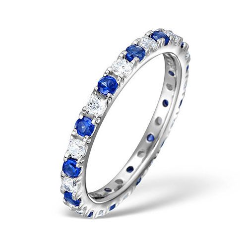 18ct White Gold Claw Set Full Eternity Ring Diamond 0.50ct Sapphire 0.90ct H Si