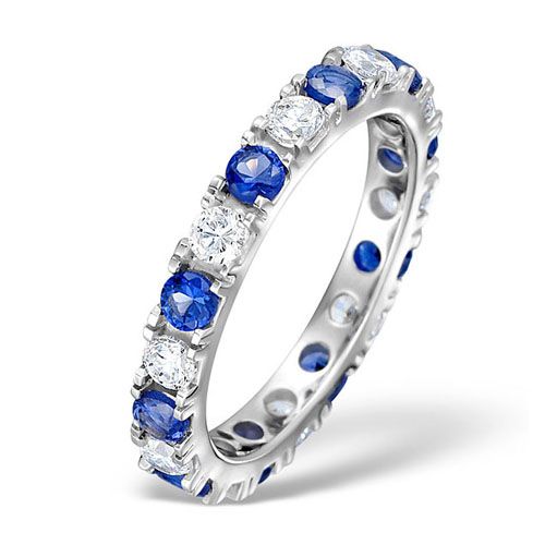 18ct White Gold Claw Set Full Eternity Ring Diamond 1.00ct Sapphire1.70ct G VS