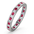 18-karätiger Weißgold-Ring mit Kanalfassung, P-Schliff, Diamant (0,50 ct), Rubin (0,60 ct), H Si