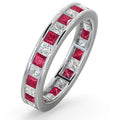 18-karätiger Weißgold-Ring mit Kanalfassung, P-Schliff, Diamant (1,00 ct), Rubin (1,25 ct), H Si