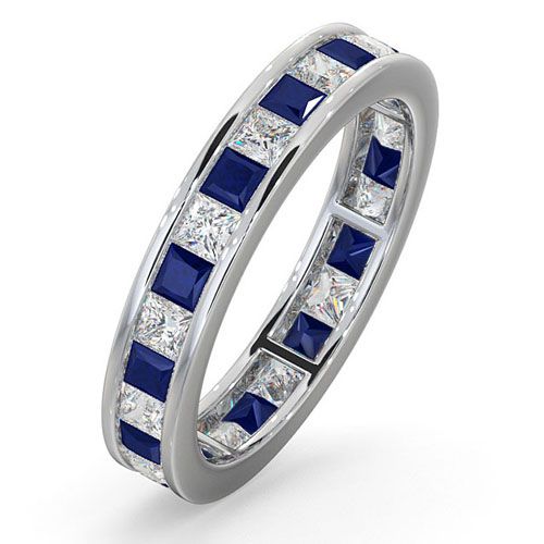 18ct White Gold Channel Set P.cut Full Eternity Ring Diamond 1.00ct Saph 1.30ct G VS