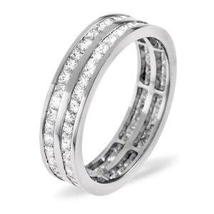 18ct White Gold Channel Set 2 Row Princess Cut Full Eternity Ring Diamond 2.00ct H Si