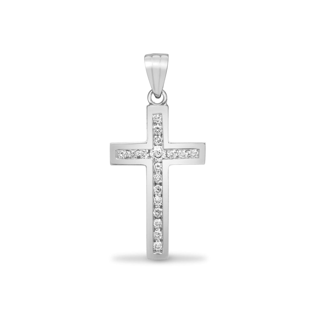 Croix en or blanc 18 carats sertie de diamants