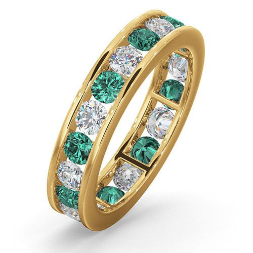  Anello dell'eternità completo in oro giallo 18 carati con diamanti, smeraldo da 1,00 carati e smeraldo da 1,10 carati G VS