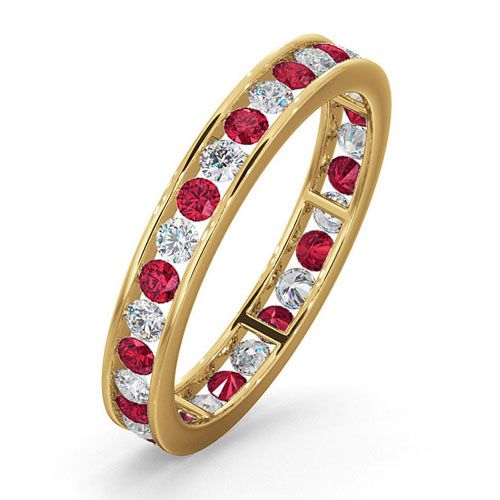  Anello dell'eternità completo in oro giallo 18 carati con diamanti e rubini da 0,50 carati, H Si da 0,80 carati