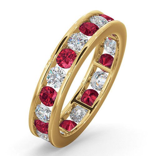  Anello dell'eternità completo in oro giallo 18 carati con diamanti, rubino e diamanti H Si 1,00 carati