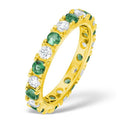  Anello dell'eternità completo in oro giallo 18 carati con diamanti, smeraldo e diamanti da 1,00 carati, G VS da 1,10 carati