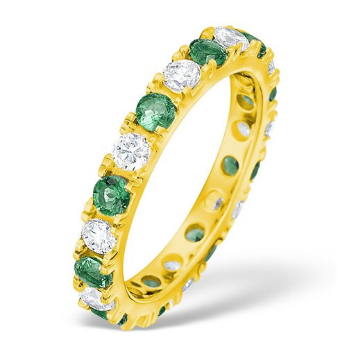  Anello dell'eternità completo in oro giallo 18 carati con diamanti, smeraldo e diamanti da 1,00 carati, G VS da 1,10 carati