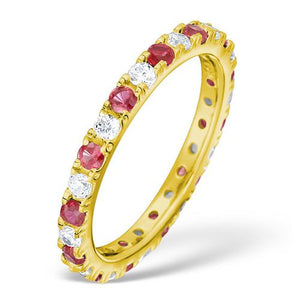 18ct Yellow Gold Claw Set Full Eternity Ring Diamond 0.50ct Ruby 0.80ct H SI