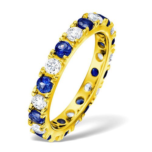 18ct Yellow Gold Claw Set Full Eternity Ring Diamond 1.00ct Sapphire1.70ct G VS