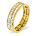 Bague d'éternité en or jaune 18 carats, sertie de diamants taille princesse à deux rangs, 2,00 carats, couleur H SI.