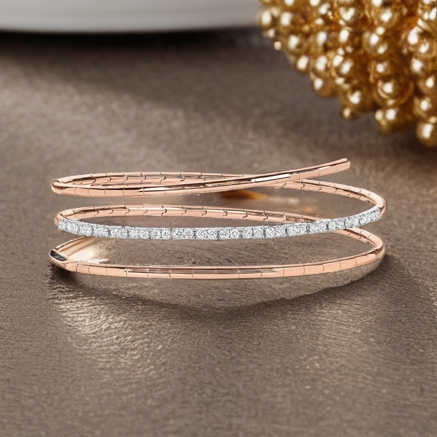 DIAMOND TWIST BANGLE IN 18CT ROSE GOLD