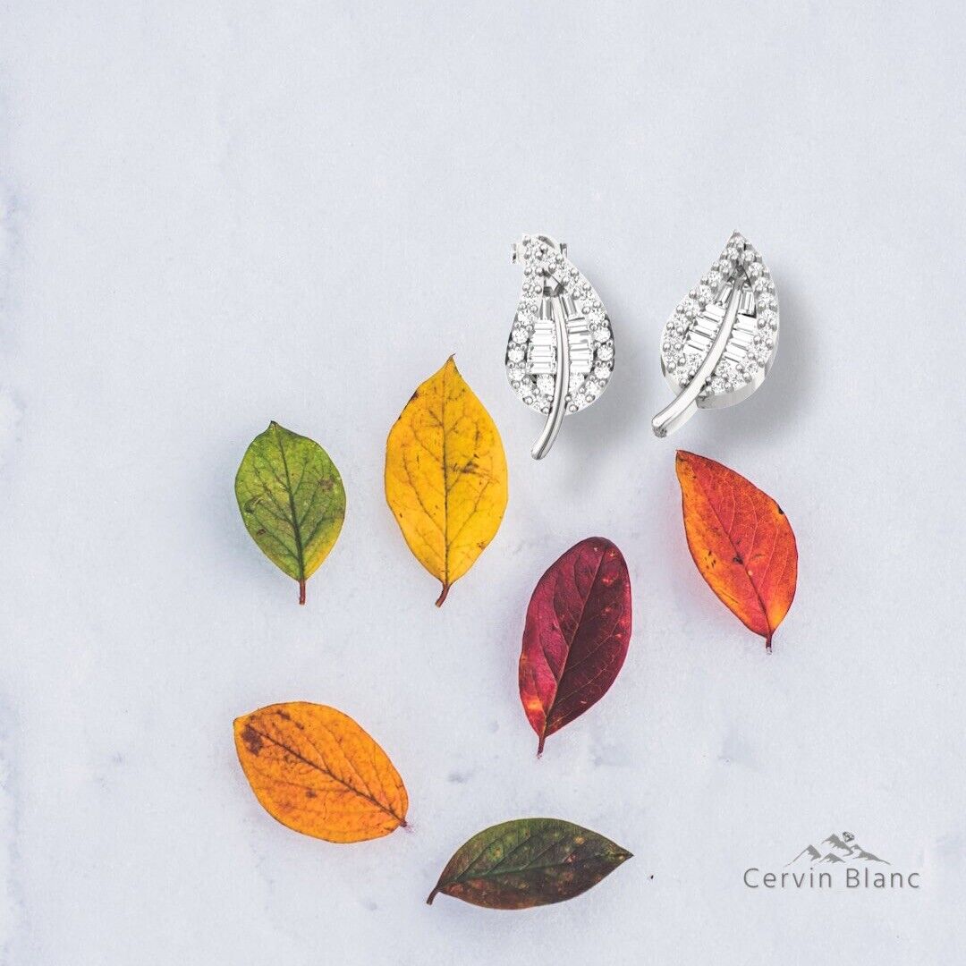 Fine jewellery leaf motif diamond stud earrings