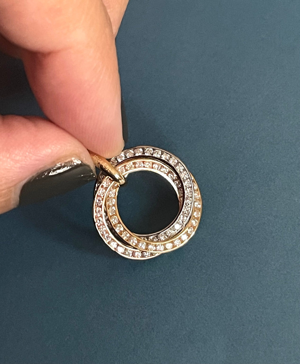 Diamond Pendant in 18ct Gold Eternity Circle of Life interlocking tricolour