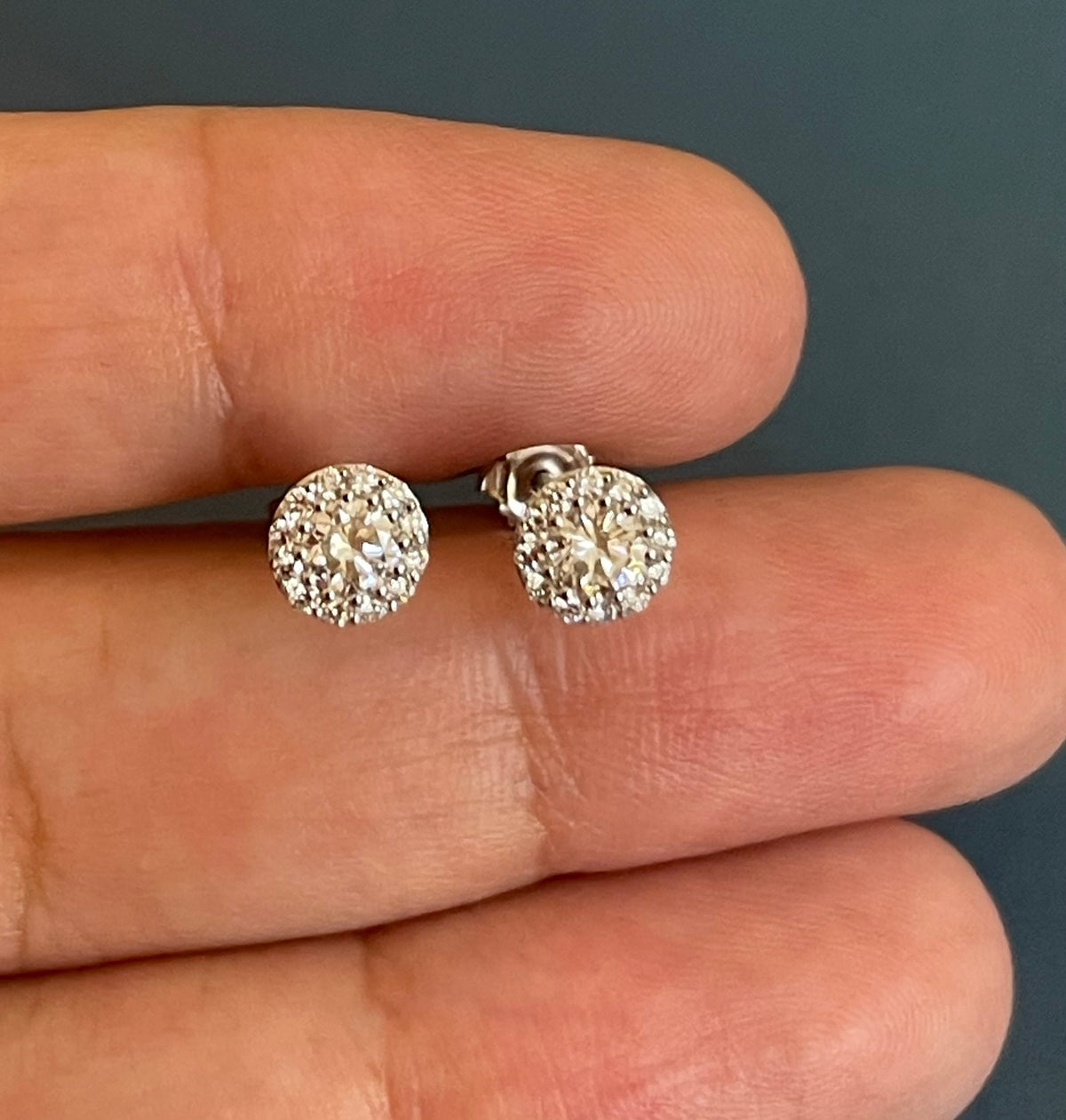 Solitaire Diamond Earrings with Diamond Halo 0.68ct 18ct White Gold