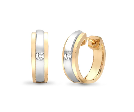 Diamond Huggie Earrings Two Tone Gold