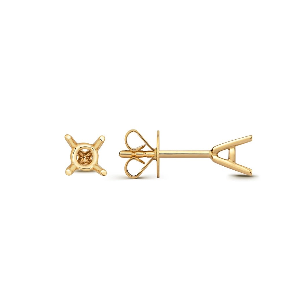 18ct Yellow Gold Solitaire Earrings Mount 1ct 4 prong