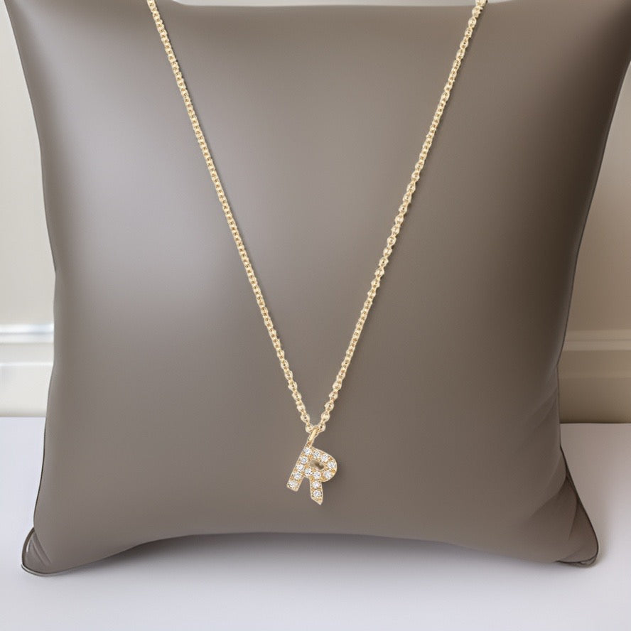 Collier Cervin Blanc avec initiale R en diamant et or 18 carats