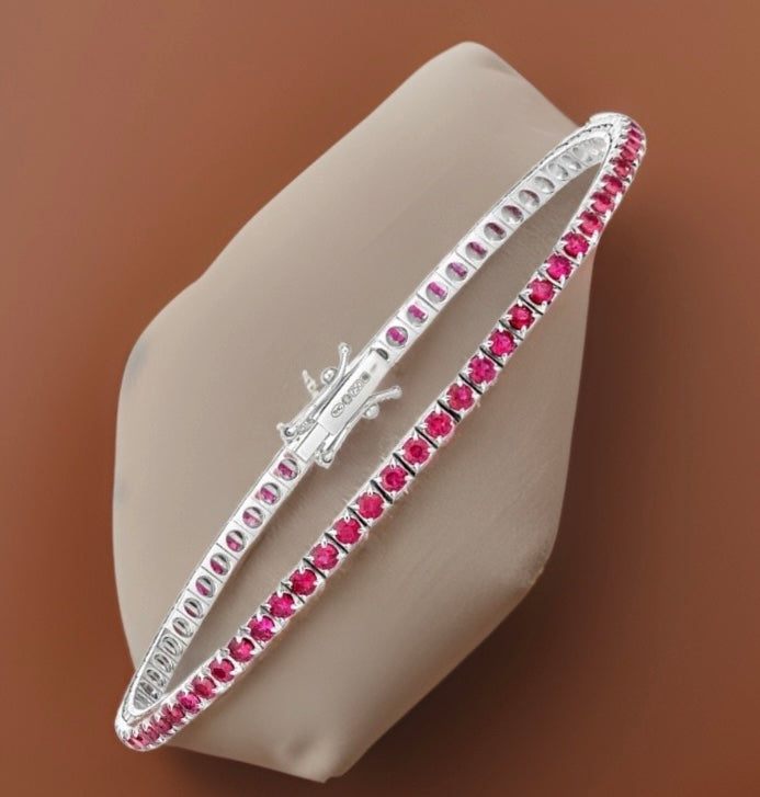 3.10ct Natural RUBY BRACELET IN 18CT WHITE GOLD Tennis Style