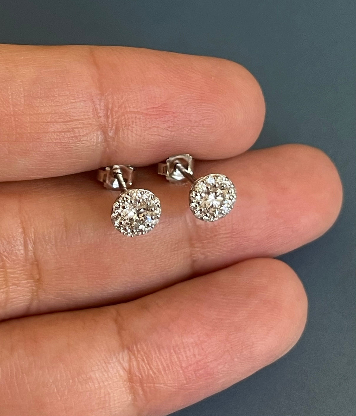 Solitaire Diamond Earrings with Diamond Halo 0.68ct 18ct White Gold