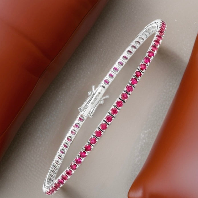 3.10ct Natural RUBY BRACELET IN 18CT WHITE GOLD Tennis Style