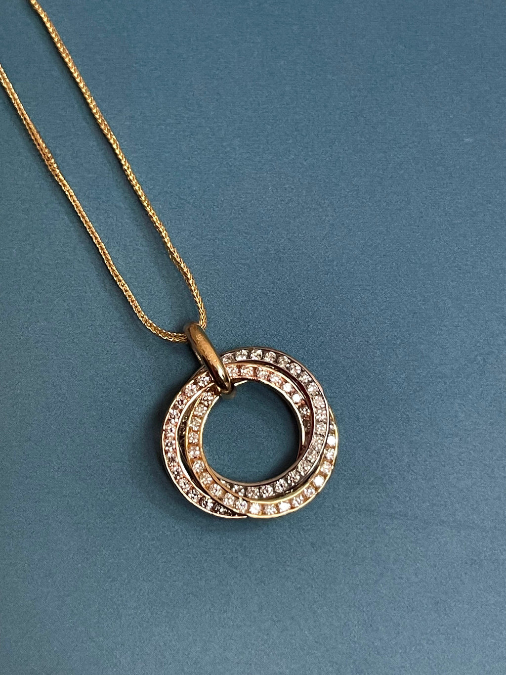 Diamond Necklace in 18ct Gold Eternity Circle of Life interlocking tricolour