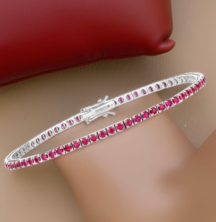 3.10ct Natural RUBY BRACELET IN 18CT WHITE GOLD Tennis Style