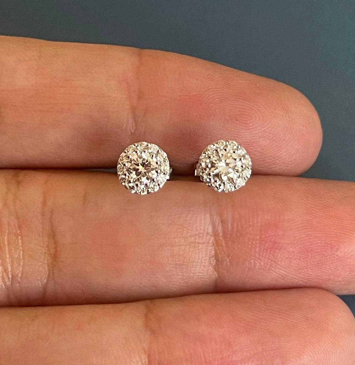 Solitaire Diamond Earrings with Diamond Halo 0.68ct 18ct White Gold