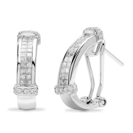 18ct White Gold Diamond Earrings 1ct Leverback Hoops Princess Cut 0.90ct
