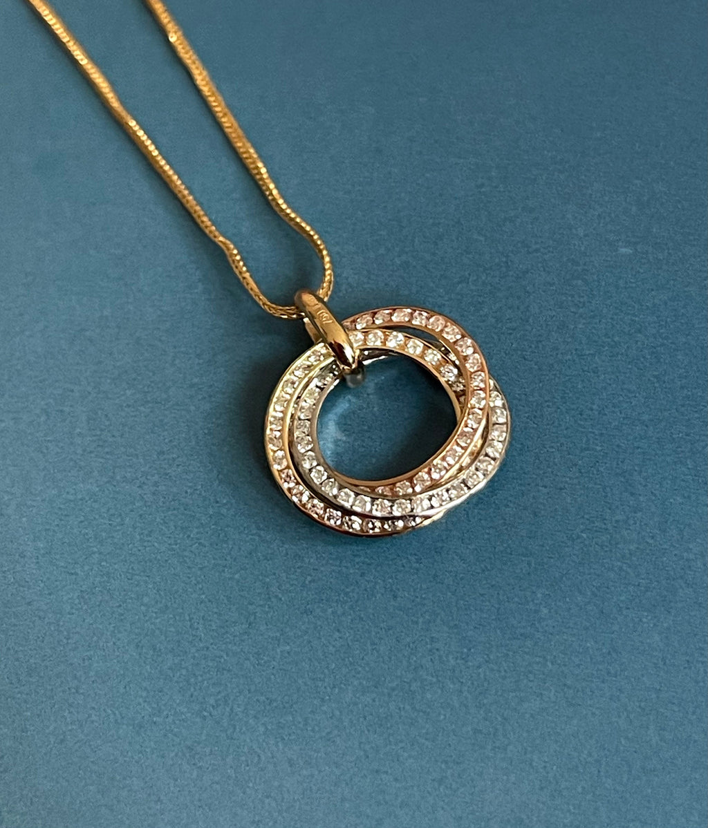 Diamond Necklace in 18ct Gold Eternity Circle of Life interlocking tricolour