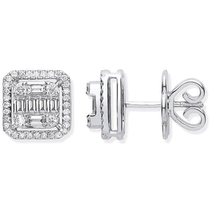 18ct White Gold 0.90ctw Round and Baguette Diamond Studs