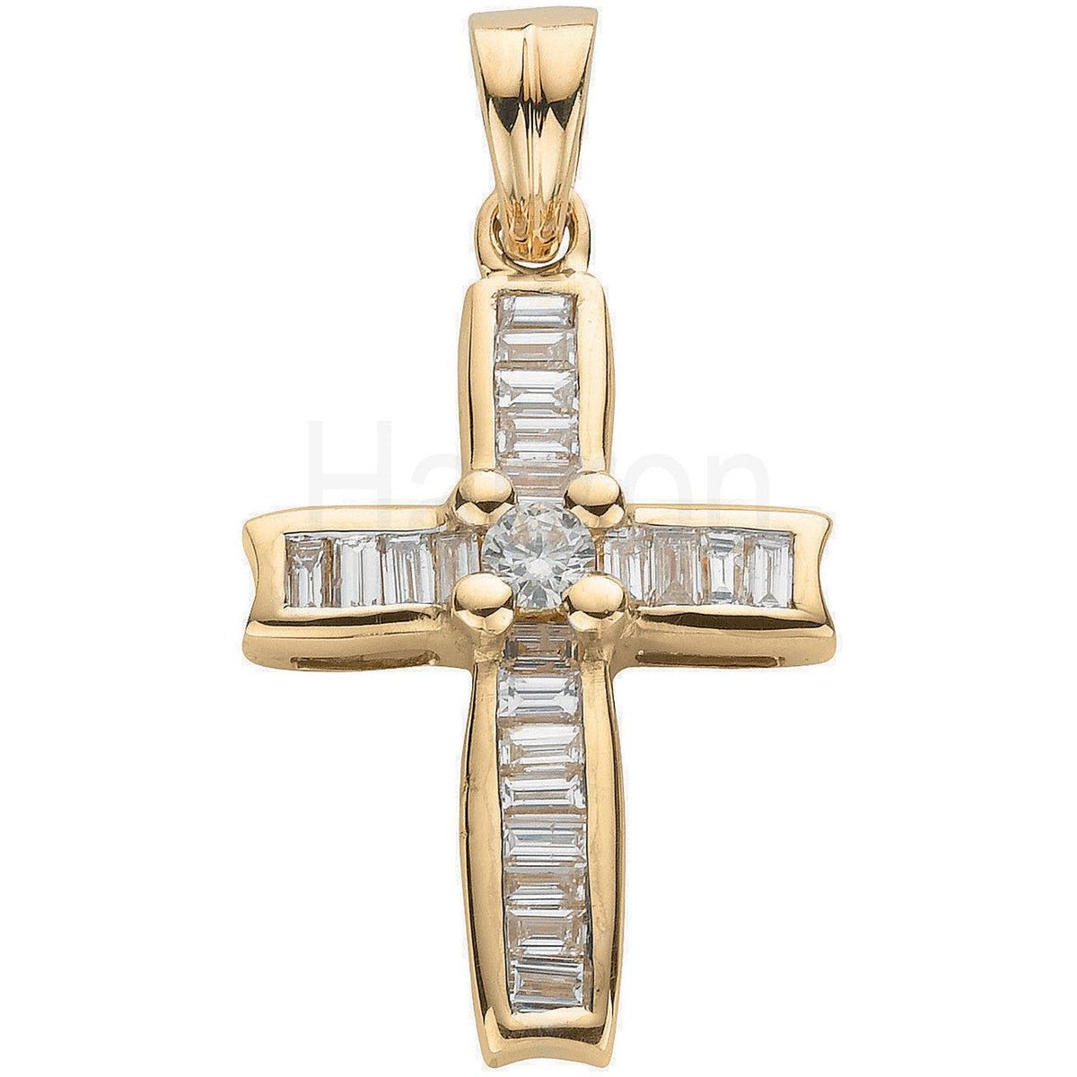 Croix en or jaune 18 carats sertie de diamants baguette de 0,50 carat
