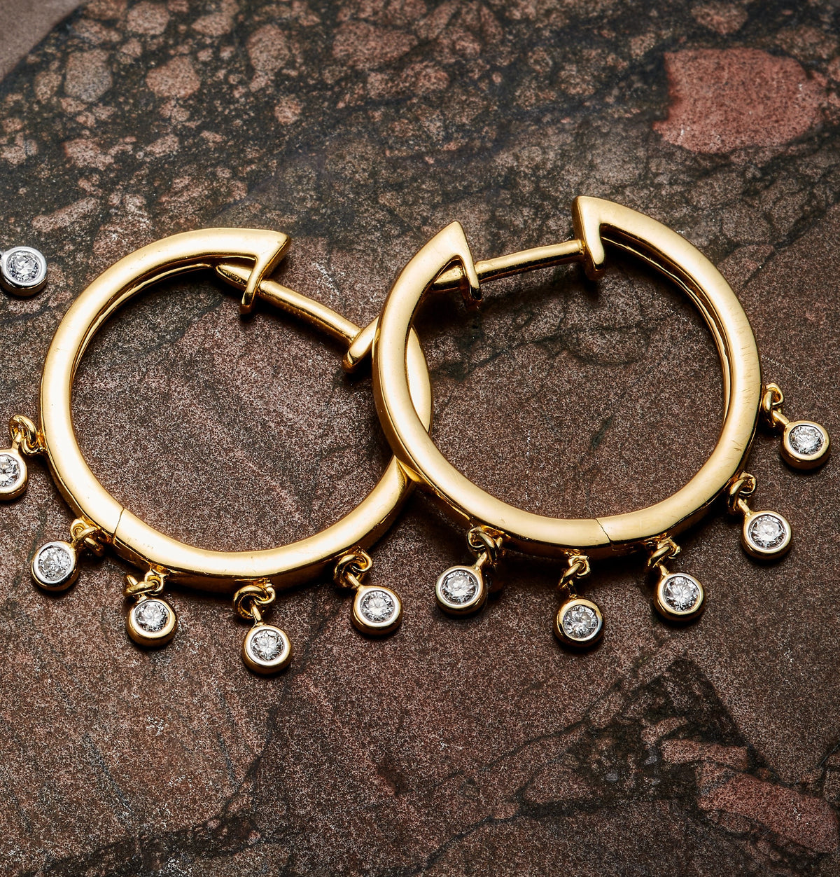 Dewdrop Diamond Hoops Earrings in 18ct Yellow Gold