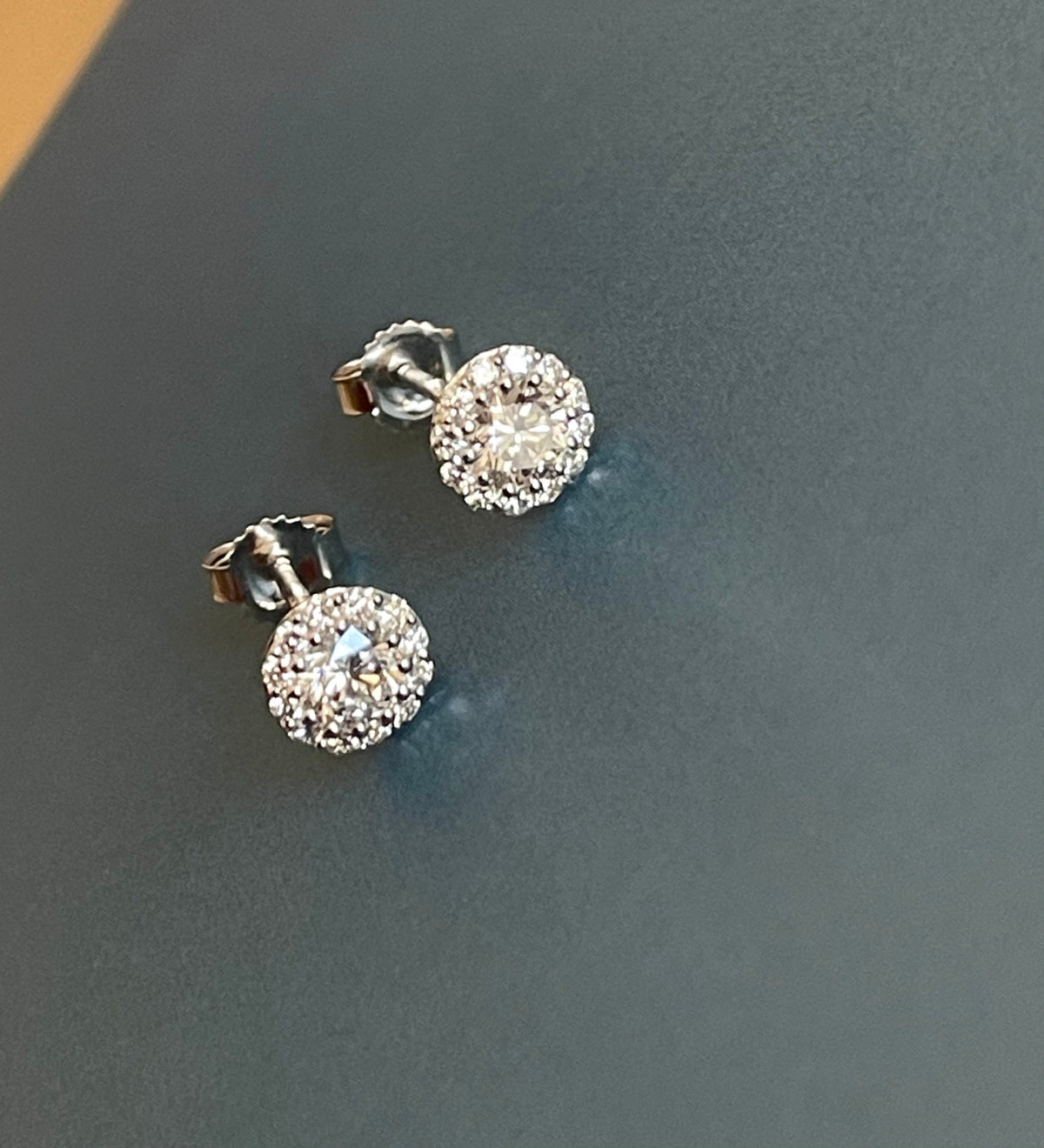 Solitaire Diamond Earrings with Diamond Halo 0.68ct 18ct White Gold