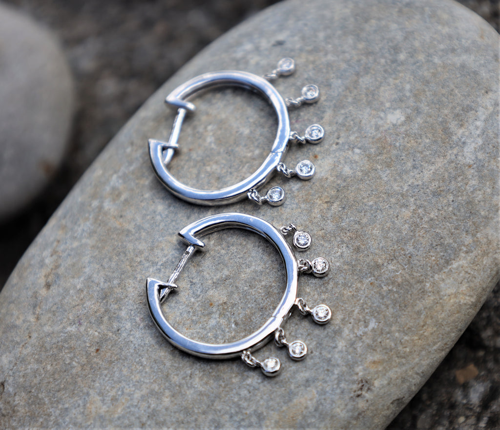 Glamorous dewdrop diamond hoop earrings in 18ct white gold