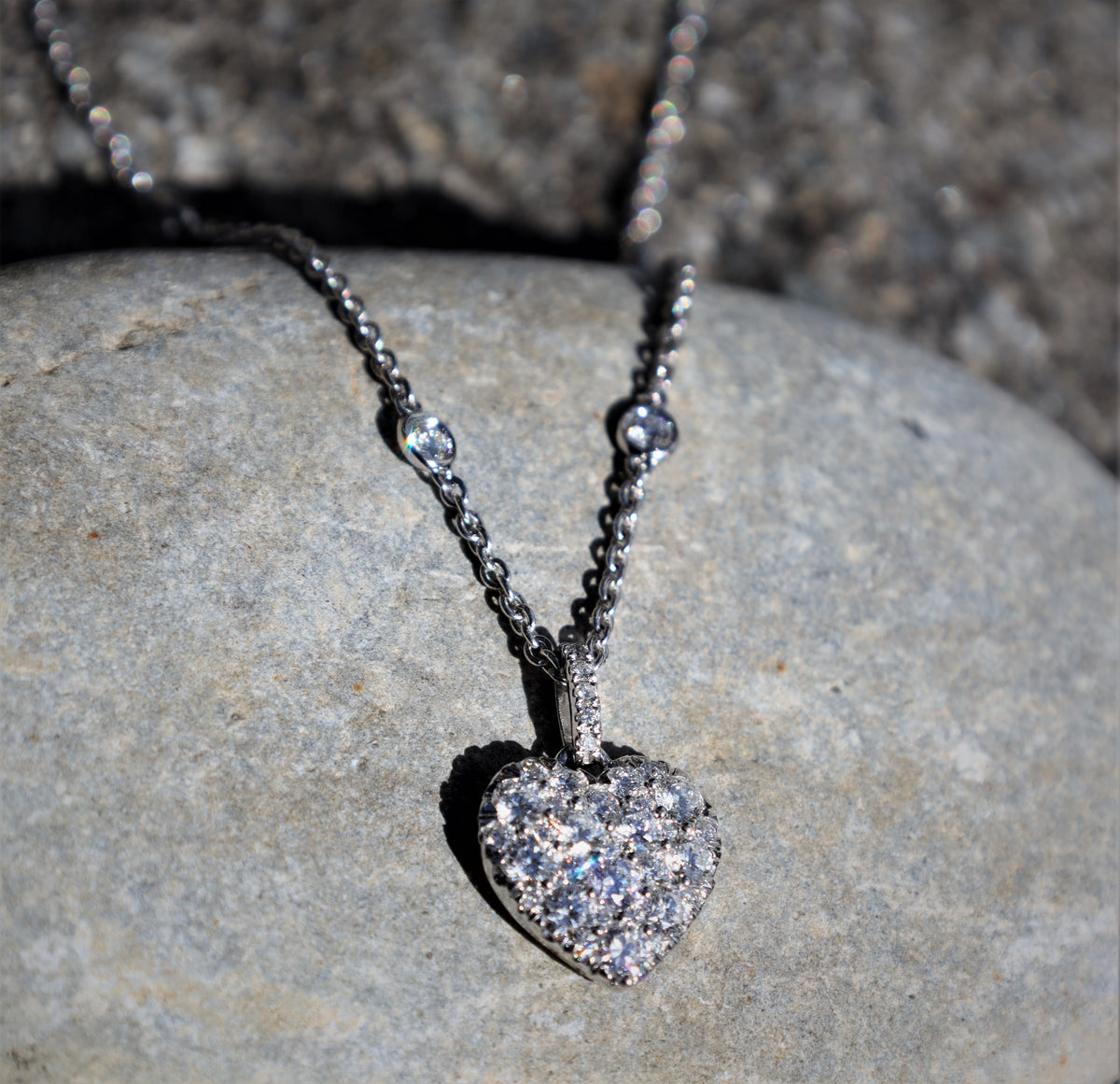 White Gold Heart Necklace with scatter Diamond chain