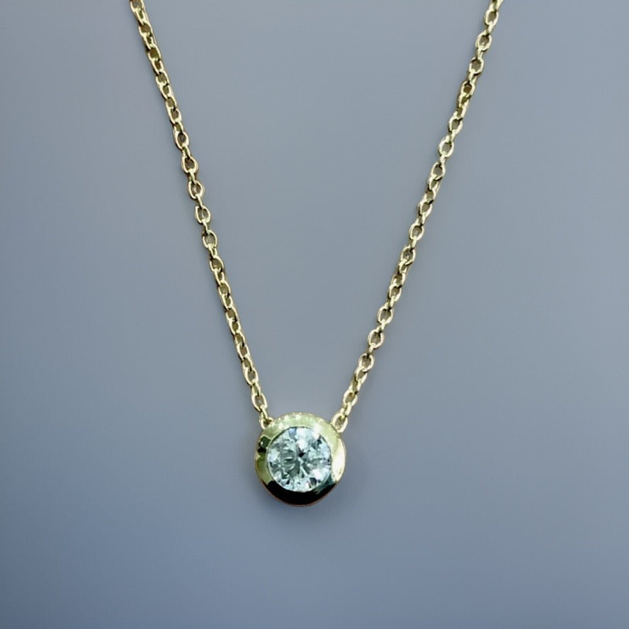 18ct Yellow gold 0.25ctw G-SI Rubover Diamond Pendant 18inch/45cm chain