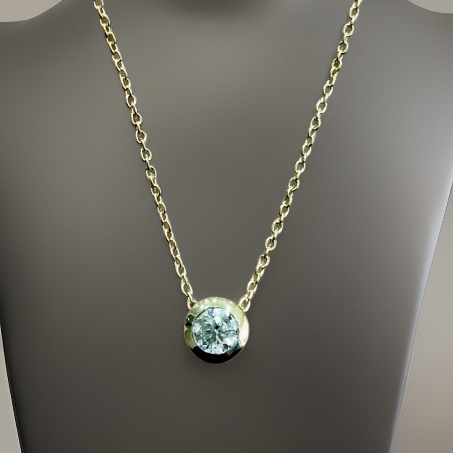 18ct Yellow gold 0.25ctw G-SI Rubover Diamond Pendant 18inch/45cm chain
