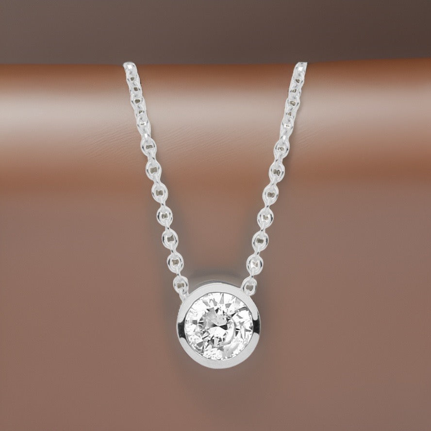 18ct White gold 0.25ctw G-SI Rubover Diamond pendant 18inch/45cm chain