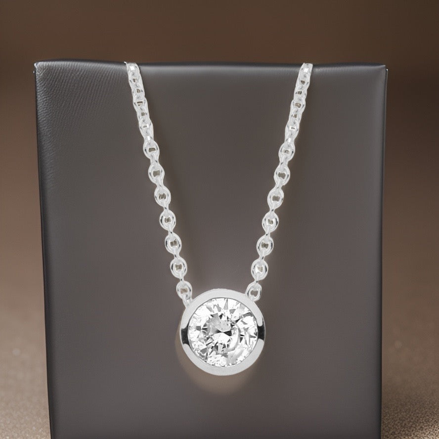 18ct White gold 0.25ctw G-SI Rubover Diamond pendant 18inch/45cm chain