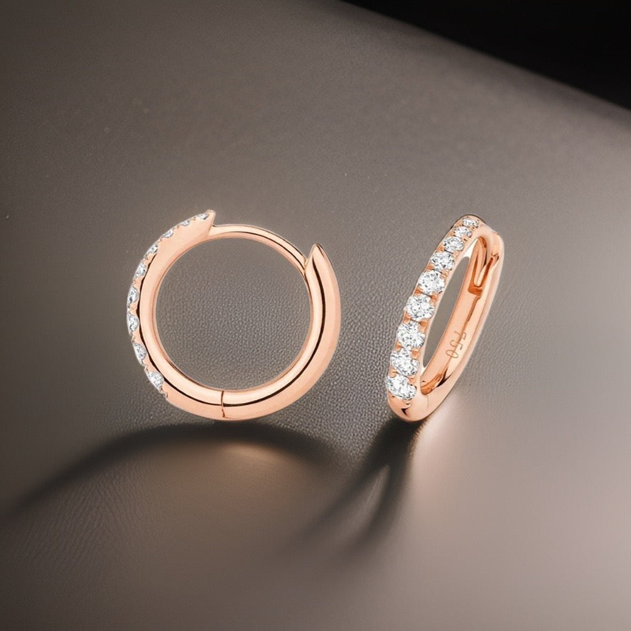 Classic 18ct rose gold diamond hoops
