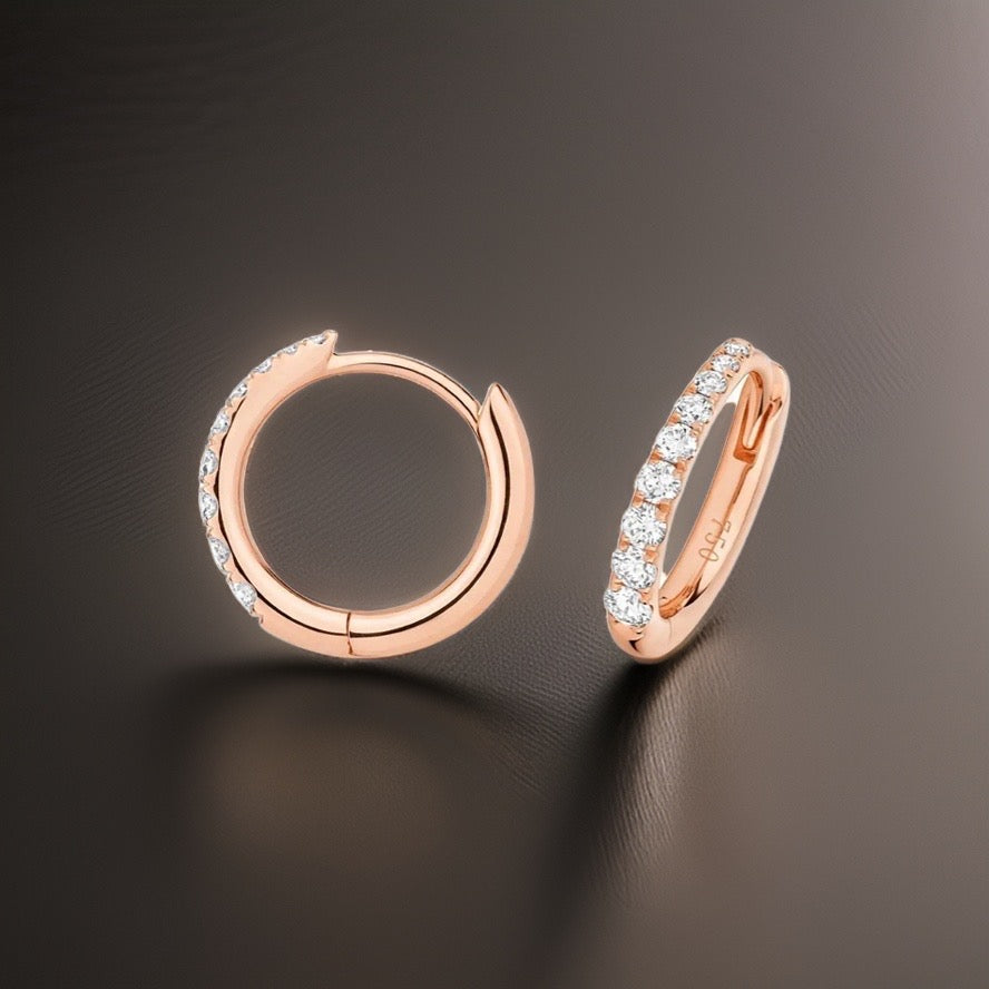 18ct rose gold small diamond hoops