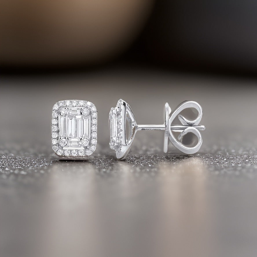 0.65ct Rectangle Halo Diamond Earrings