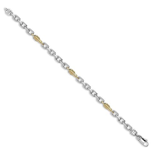 White and Yellow Gold Cable and Bollard Bracelet