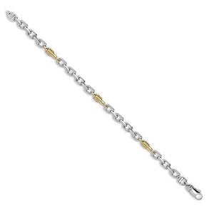 18ct White and Yellow Solid Cable and Bollard Chain Bracelet
